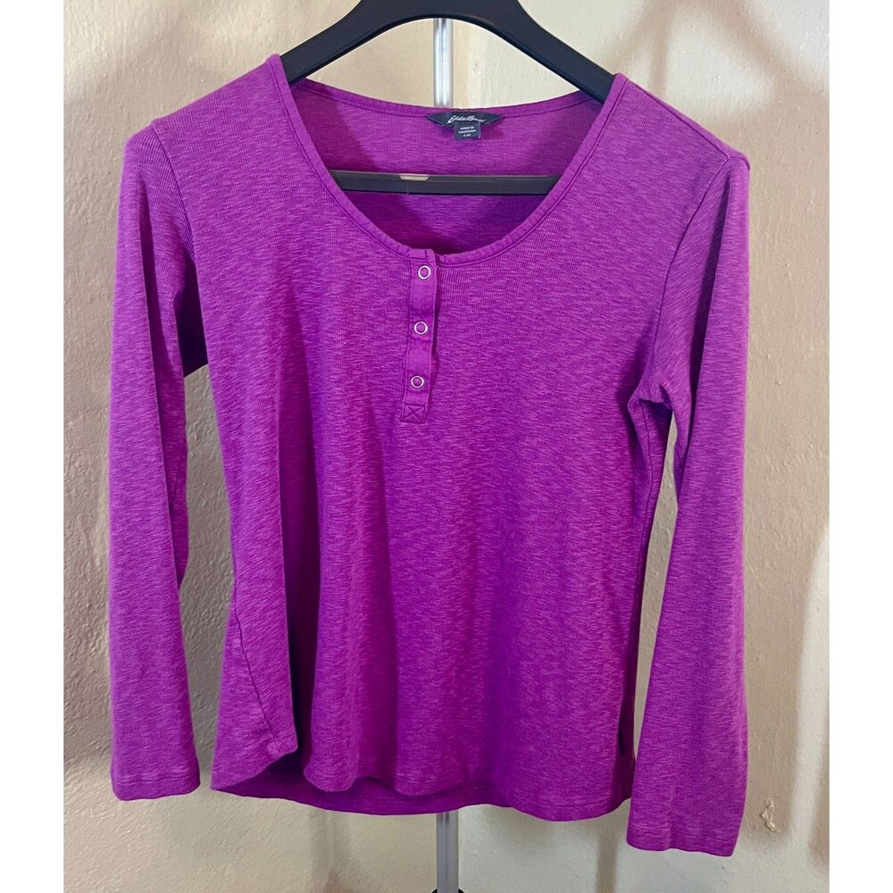 Eddie Bauer Soft Ribbed Long Sleeve Scoop Snap Henley - Royal Plum Size L